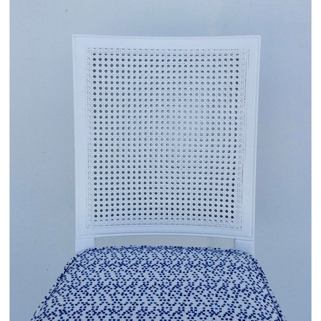 Vintage White Neoclassical Double-Caned, Straight-Back Armless Dining Chairs, Newly Refinished & Upholstered - Set of 4 For Sale - Image 11 of 14