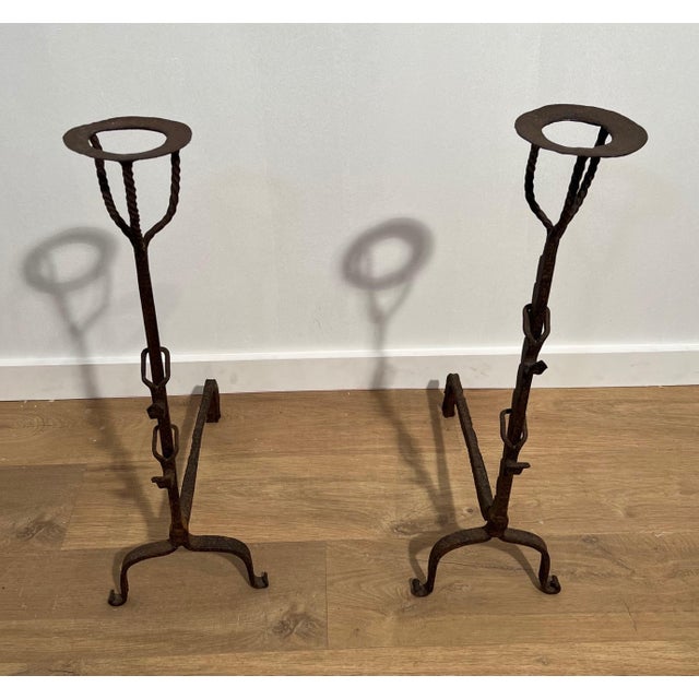 Mid 18th Century Wrought Iron Landiers. French. 18th century - a Pair For Sale - Image 5 of 12