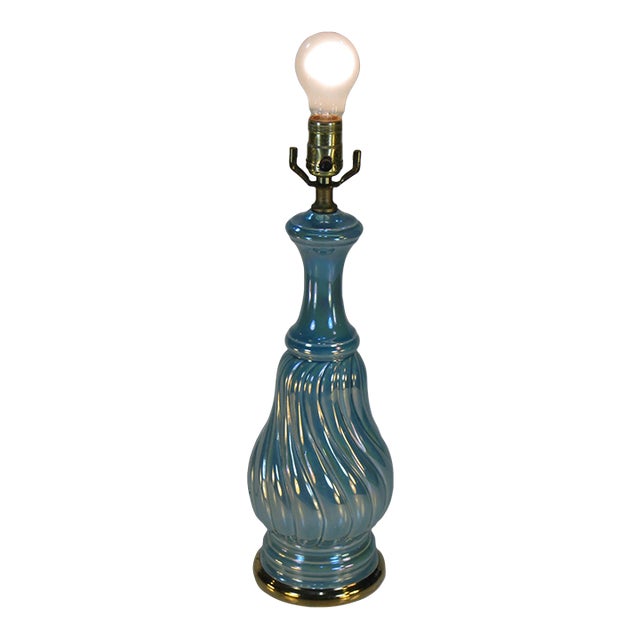Mid 20th Century Neoclassical Fantasy, Sea Foam Blue, Porcelain Pale Blue Luster Table Lamp For Sale