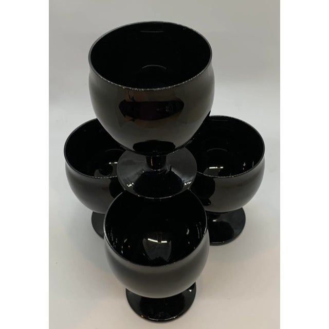 Vintage Black Tulip Glasses Set of 4 Stemmed jet black with delicate curve at the rim. Very elegant