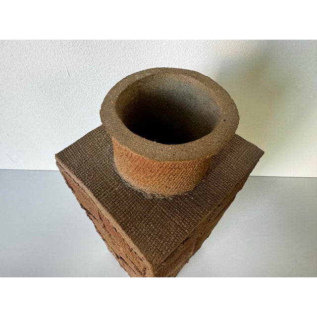 Vintage Organic Crude-Texture Studio Pottery Vase, Signed LJM For Sale - Image 4 of 12