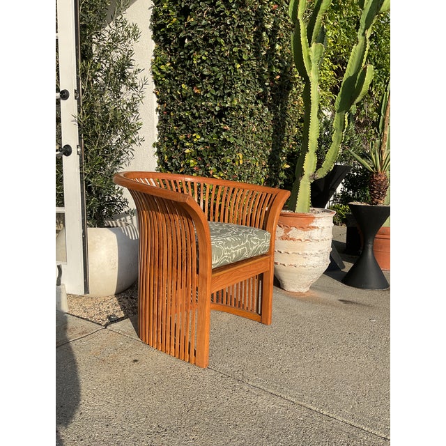 Mid 20th Century Vintage Curved Slat Teak Wood Lounge Chair For Sale - Image 5 of 11