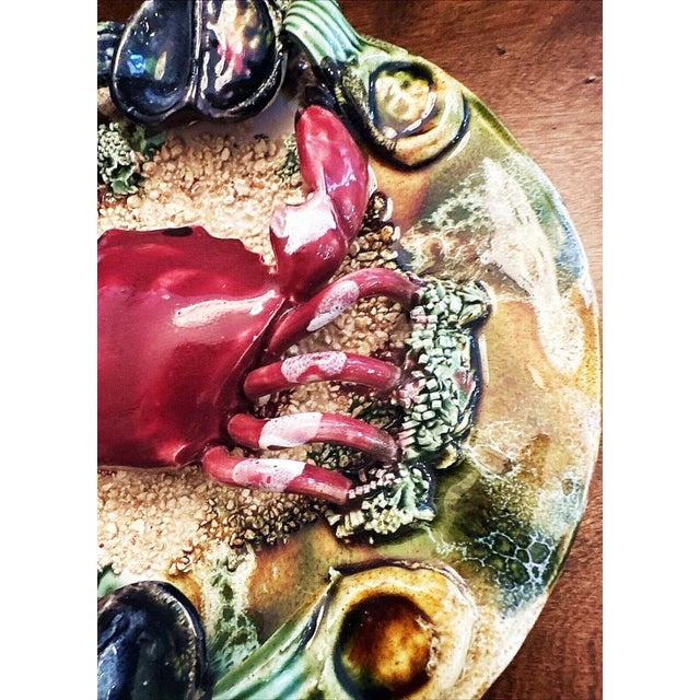 Raspberry Red 1970s Ceramic Majolica Crab Plate For Sale - Image 8 of 11
