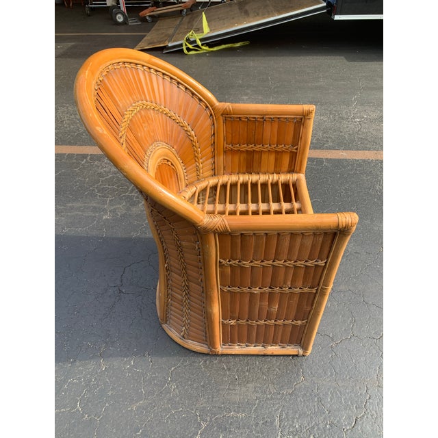 Bloomingdale's Vintage Bloomingdale's Coastal Split-Rattan & Bamboo "Sunrise" Armchair – Made in Philippines For Sale - Image 4 of 7