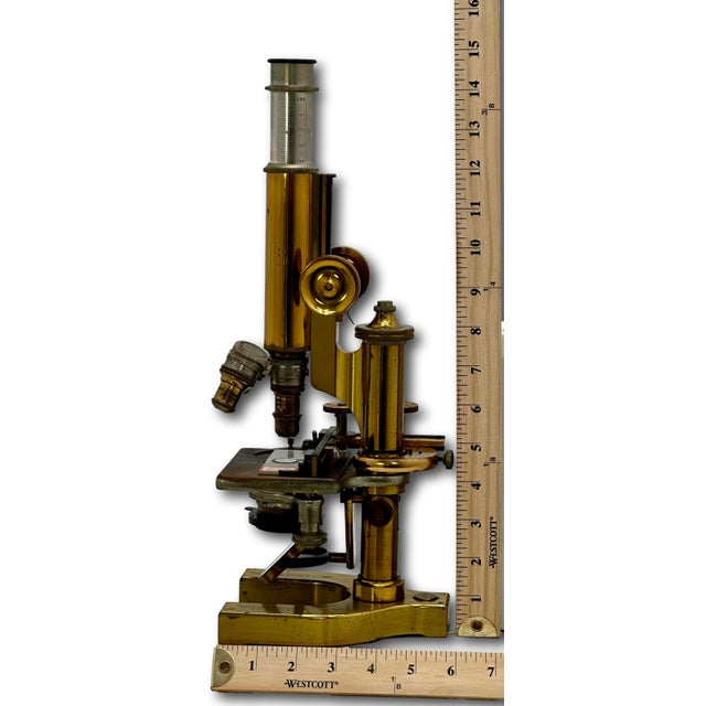 Antique Fine Quality Fancy Model Solid Brass Doctors Microscope by Bausch & Lomb Optical Co. New York - Circa 1898 For Sale - Image 18 of 18