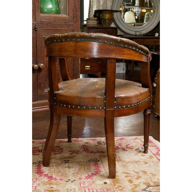 Mid 19th Century Tufted Leather and Mahogany Barrel-Back Library Chair For Sale - Image 4 of 7