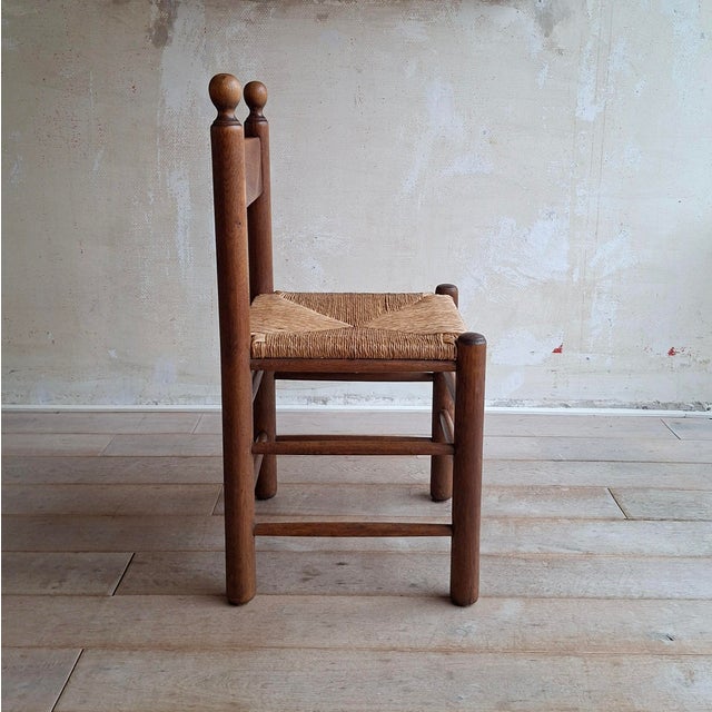 Brutalist Dining Chairs in Wood and Rush, 1970s, Set of 3 For Sale - Image 6 of 11