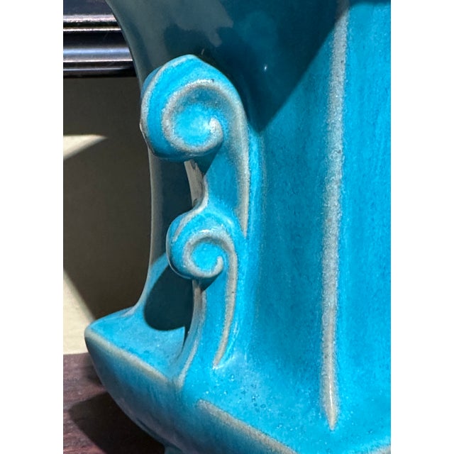 Galloway Art Deco Turquoise Glaze Galloway Art Pottery Vase For Sale - Image 4 of 5