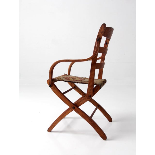 Antique Oak Campaign Folding Chair For Sale - Image 6 of 18