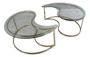 MCM Milo Baughman Style Brass Tear Drop Ying/Yang Coffee/Side Tables for Dia