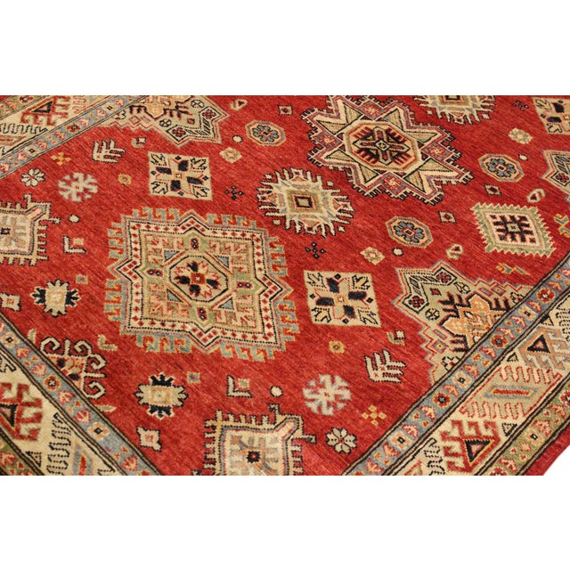 Tribal Super Kazak Red/Tan Wool Rug - 4'1'' X 6'3'' For Sale - Image 4 of 10