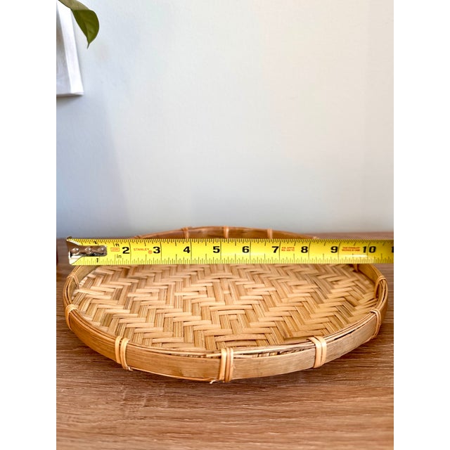 Tan Handwoven Bamboo Round Decorative Trays, Set of 2 For Sale - Image 8 of 18