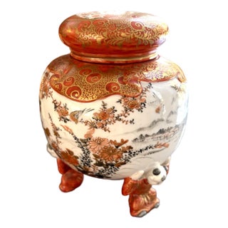 Japanese Kutani Three-Footed Ginger Jar With Lid For Sale