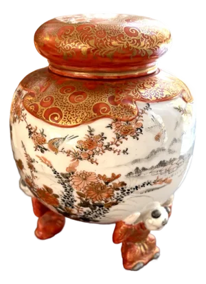 Japanese Kutani Three-Footed Ginger Jar With Lid