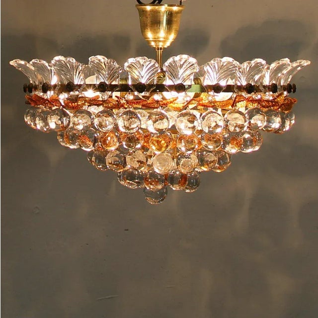 Hollywood Regency Ceiling Lamp with Glass Leaves and Spheres, 1970s For Sale - Image 3 of 11
