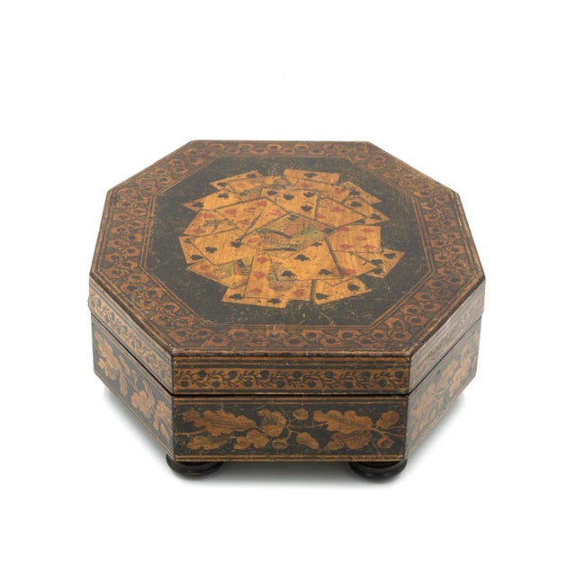 Mid 19th Century English Playing Card Penwork Games Box For Sale In San Francisco - Image 6 of 12