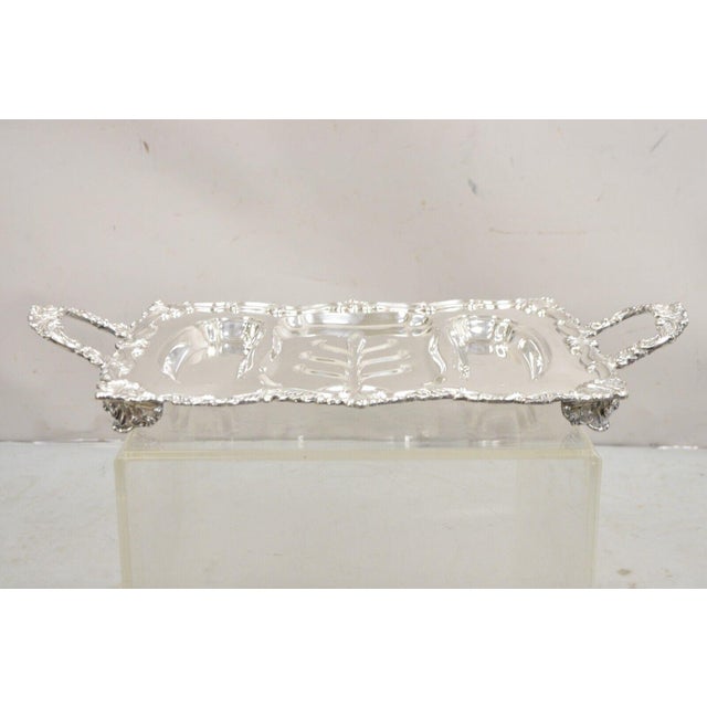 Vintage Victorian Style Ornate Silver Plated Twin Handle Meat Cutlery Serving Platter Tray. Circa Mid 20th Century....