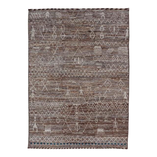 Moroccan Style Distressed Modern Rug in Diamond Design in Earthy Tones 6'5 X 9'4 For Sale