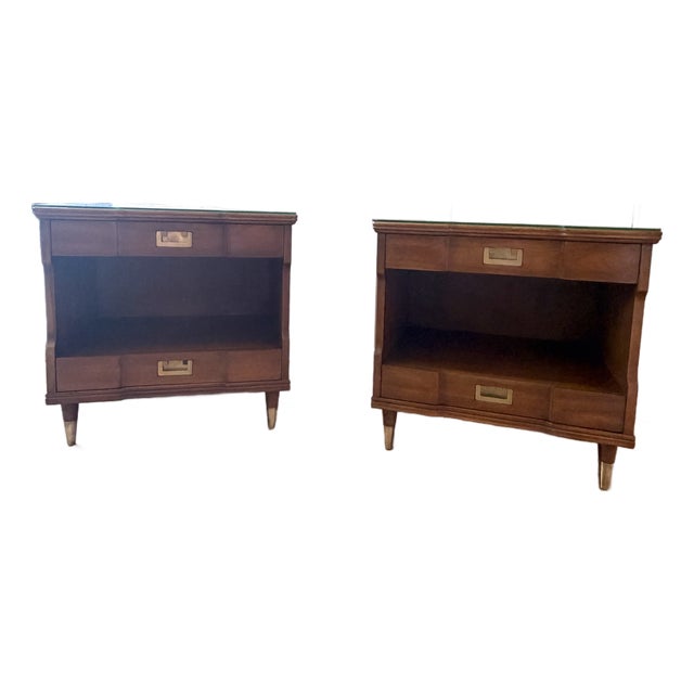 Mid-Century Modern John Widdicomb Walnut and Brass Nightstands-a Pair For Sale