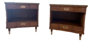 Mid-Century Modern John Widdicomb Walnut and Brass Nightstands-a Pair