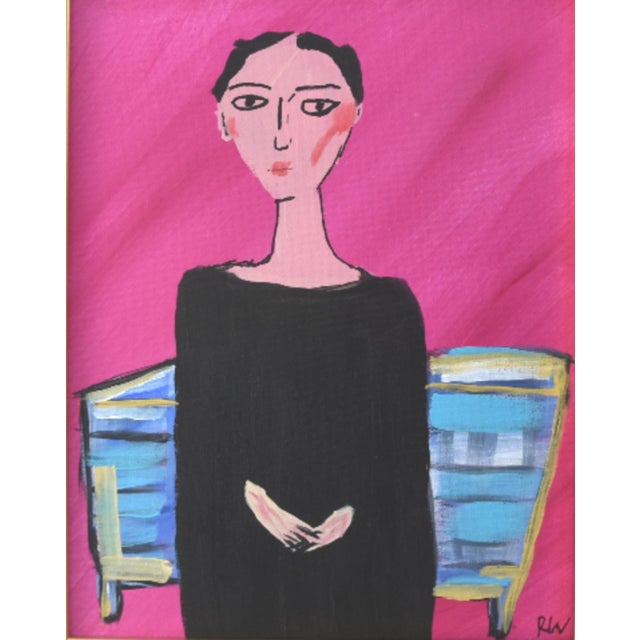 Abstract Abstract Expressionism Woman Portrait Painting Including the Anitqued Gold Wood Frame For Sale - Image 3 of 5