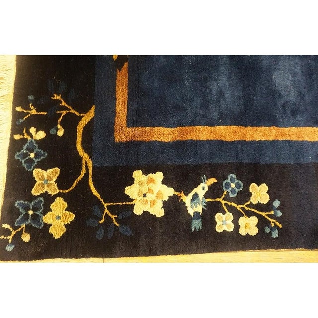 Textile 1920s Traditional Navy Blue Floral Sprays & Butterflies Deco Chinese Peking Rug For Sale - Image 7 of 10