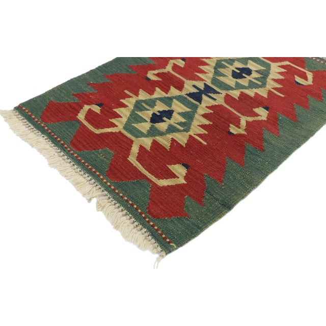Vintage Persian Shiraz Kilim Rug with Tribal Style 02'00 x 02'09. Full of tiny details and a bold expressive design...