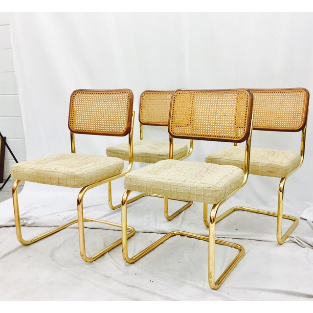 Vintage Cane Back Brass Cantilever Chairs Set Of 4 Chairish