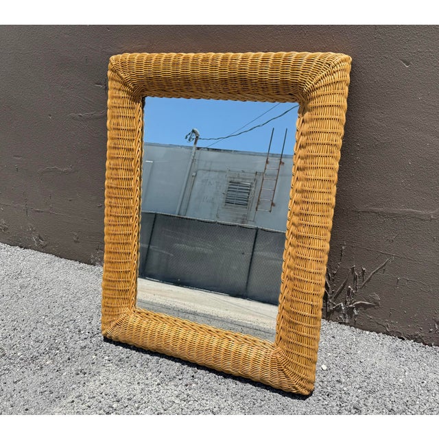1980s Large Wall Mirror in Hand-Woven Wicker For Sale - Image 4 of 6