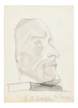 Male Profile - Original Pencil Drawing by A. E. de Noailles - Early 20th Century Early 20th Century