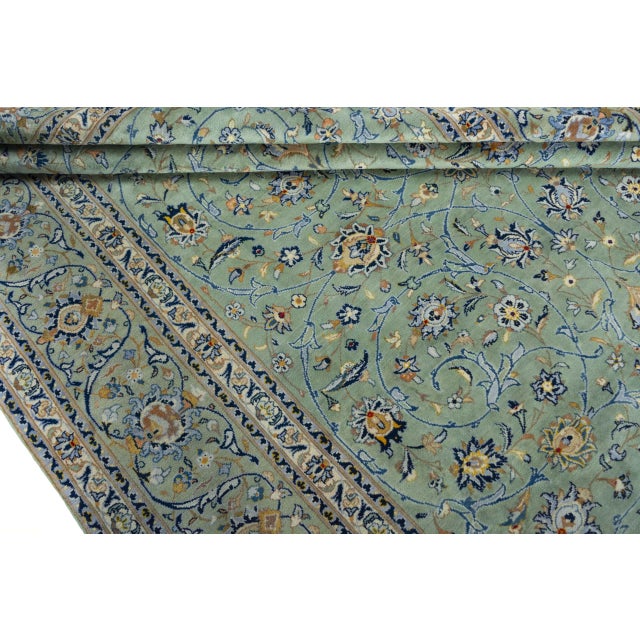 Kashan Hand-Knotted Rug in Pistachio Green For Sale - Image 10 of 13