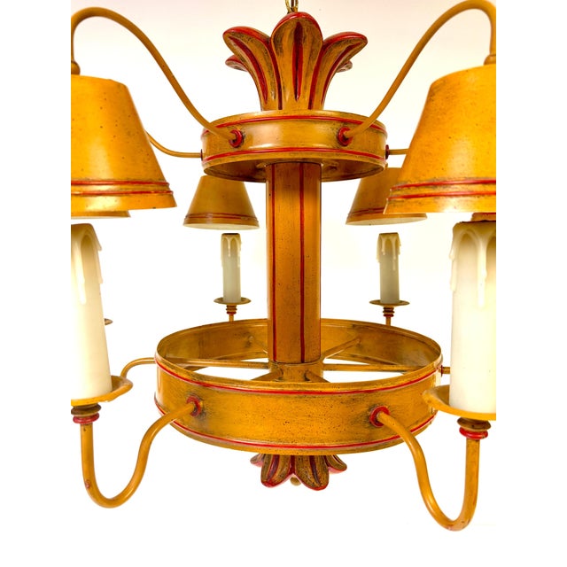 Mid 20th Century Hollywood Regency Ochre Japanned Faux Bamboo Tole Six-Light Chandelier For Sale - Image 12 of 18