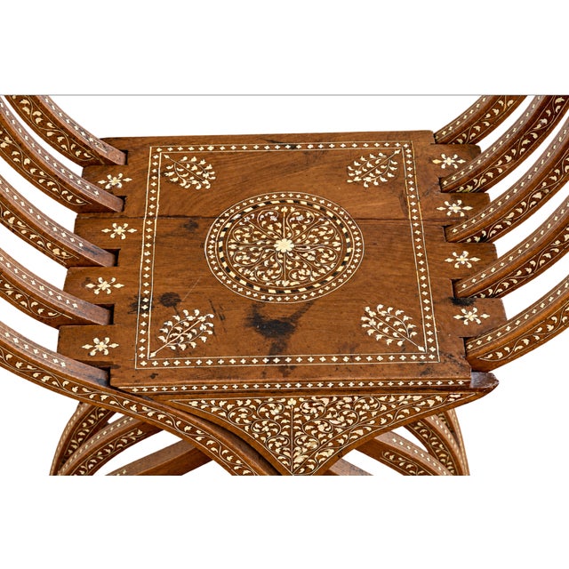 English 19th Century Anglo-Indian Bone-Inlaid Savonarola Chair For Sale - Image 3 of 6