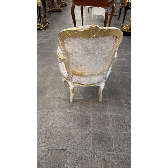 Gold 1960s Rococo Armchairs Beige Upholstery Salon Accent Chairs For Sale - Image 8 of 9
