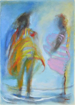 Roberto Cuccaro, Two Figures, 21st Century, Gouache Drawing