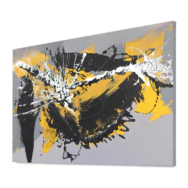 Abundance - Textural Abstract Expressionist Yellow Black Grey Painting Original Artwork by Gail Titus For Sale In Los Angeles - Image 6 of 9