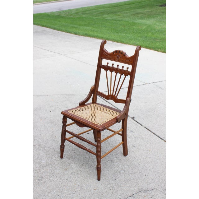 Late 19th Century Antique 19th C. Bobbin Turned Leg Spindle Hand Cane Carved Chair For Sale - Image 5 of 9