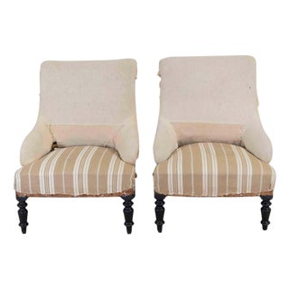 Pair of 19th Century French Scroll Back Chairs, Ready to Upholster For Sale