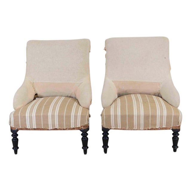 Pair of 19th Century French Scroll Back Chairs, Ready to Upholster For Sale