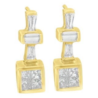 14K Yellow Gold 1 1/3 cttw Diamond Hoop Earrings (G-H, VS1-VS2) For Sale