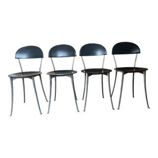 Set of 4 Tonietta Chairs by Enzo Mari for Zanotta, Chrome & Gray Leather, Italy, 1990 For Sale