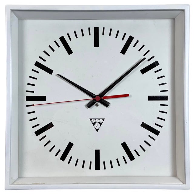 White Industrial Square Wall Clock from Pragotron, 1970s For Sale - Image 18 of 18