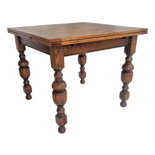 Antique 1930s English Jacobean Quarter Sawn Oak Draw‑Leaf Refectory Dining Table For Sale