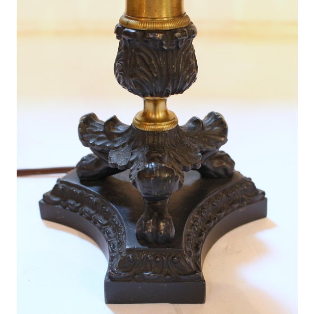 Mid 20th Century Mid-20th Century French Tole Shaded Cast Iron & Brass Table Lamp For Sale - Image 5 of 11