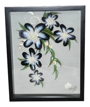 Shadow Box With Flower Sea Shell Art by Meryl Mote, Signed