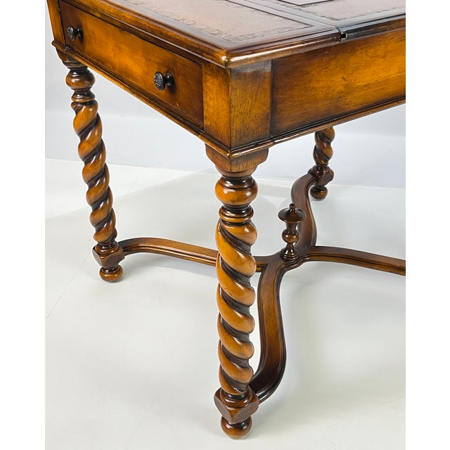 Brown Theodore Alexander Attributed Barley Twist Game Table With Reversible Tooled Leather Top For Sale - Image 8 of 18