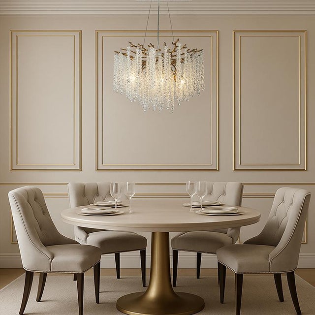 Aloadecor 25'' Modern Glam Crystal Chandelier Antique Brass Branch Style 6-Light Pendant Ceiling Light For Sale - Image 4 of 8