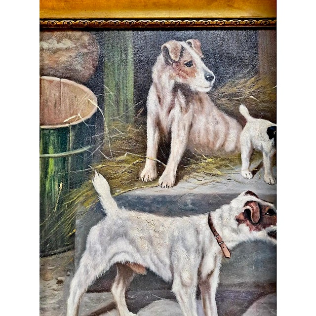“Jack Russells in a Barn” by f.m. Hollams (1877-1963) For Sale - Image 4 of 8