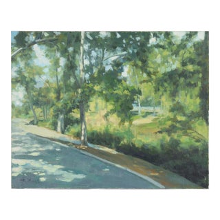 Sidewalk Along the Park - Landscape in Oil on Canvas by Gholam Yunessi For Sale