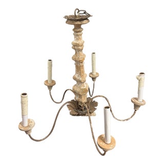 18th Century Italian Five-Arm Carved Wood Chandelier With Original Gilding For Sale